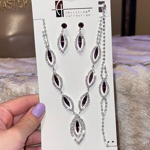 - NWT! Purple 3 PCS Necklace, Bracelet, & Earring Set Formal Wedding Chu…